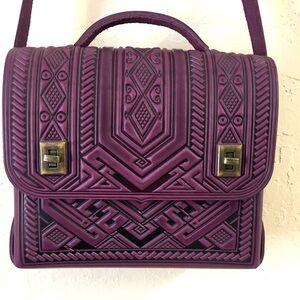 Purple Leather Embossed Crossbody Satchel Bag Briefcase Unique